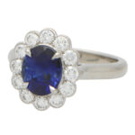 Sapphire and Diamond Oval Floral Cluster Ring