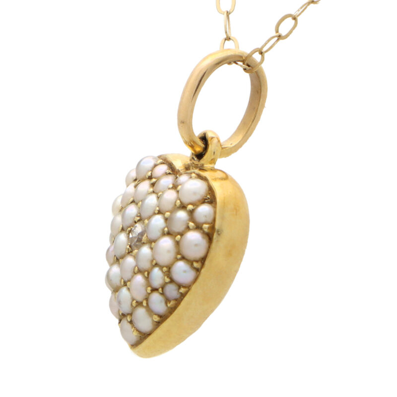 Late Victorian Old Cut Diamond and Pearl Heart Pendant