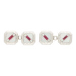 Art Deco Ruby, Diamond and Pearl Cufflink and Stud Set