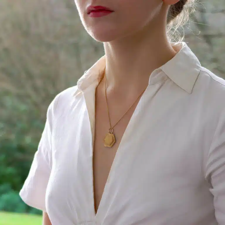 Hexagonal Disc Pendant in Solid 9k Gold