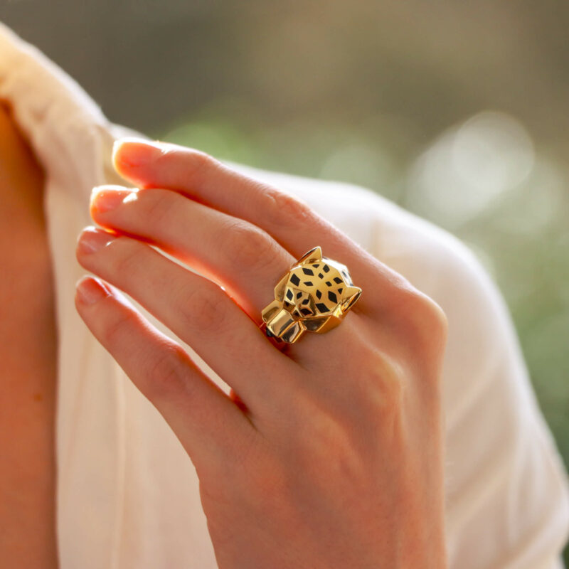 Vintage Panthère de Cartier Ring With Tsavorites and Lacquer