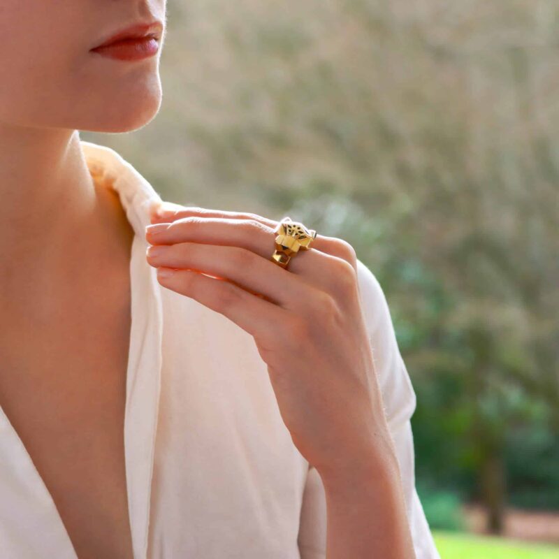 Vintage Panthère de Cartier Ring With Tsavorites and Lacquer