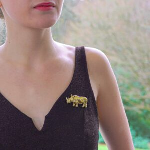 Diamond Set Rhino Brooch