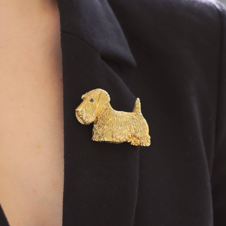 Sapphire Eyed Sealyham Terrier Dog Brooch