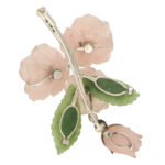 Rose Quartz, Nephrite, Ruby and Diamond Floral Spray Brooch