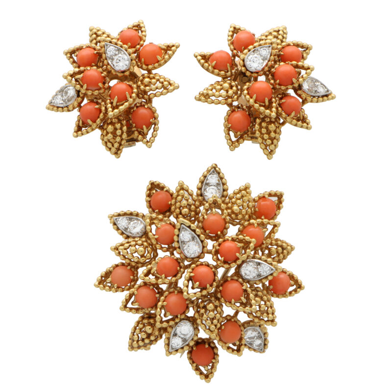 Vintage Van Cleef & Arpels Coral Earring and Brooch Set