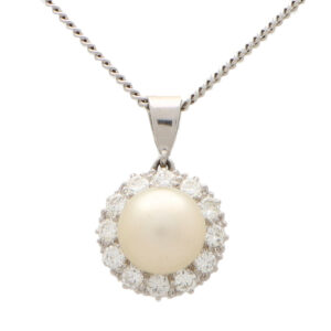 Diamond and Pearl Pendant Necklace