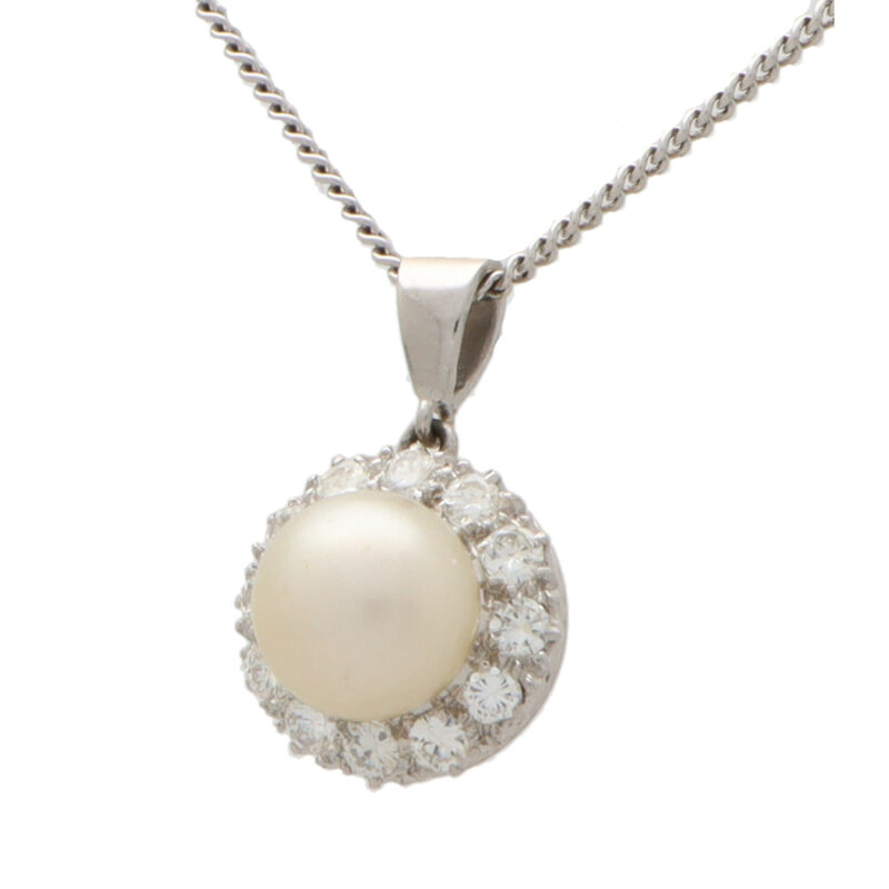 Diamond and Pearl Pendant Necklace