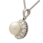 Diamond and Pearl Pendant Necklace