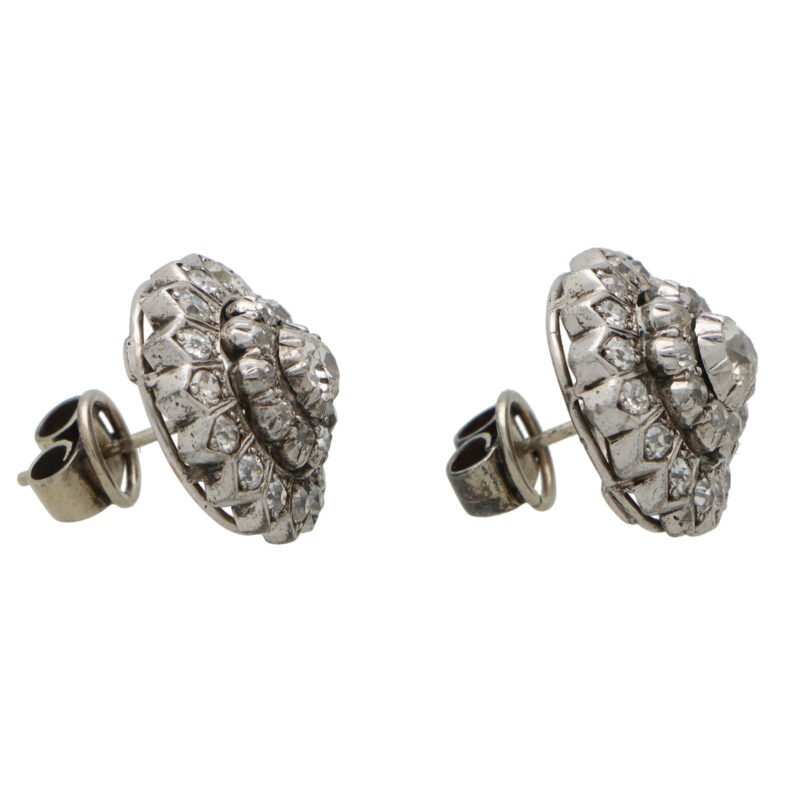 Early Victorian Diamond Coronet Cluster Earrings Set in Silver