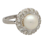 Late Art Deco Pearl and Diamond Cluster Ring