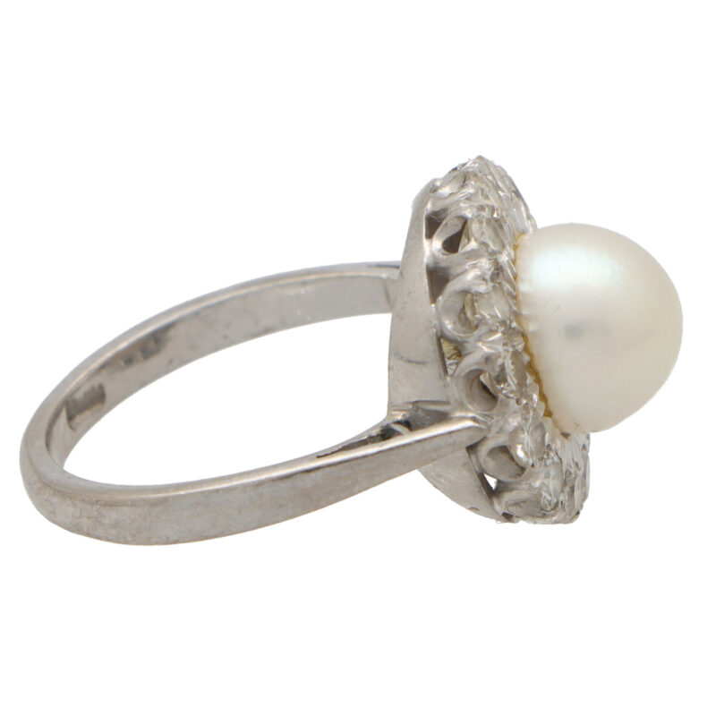 Late Art Deco Pearl and Diamond Cluster Ring