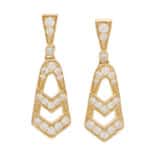 Art Deco Inspired Diamond Drop Earrings in Yellow Gold