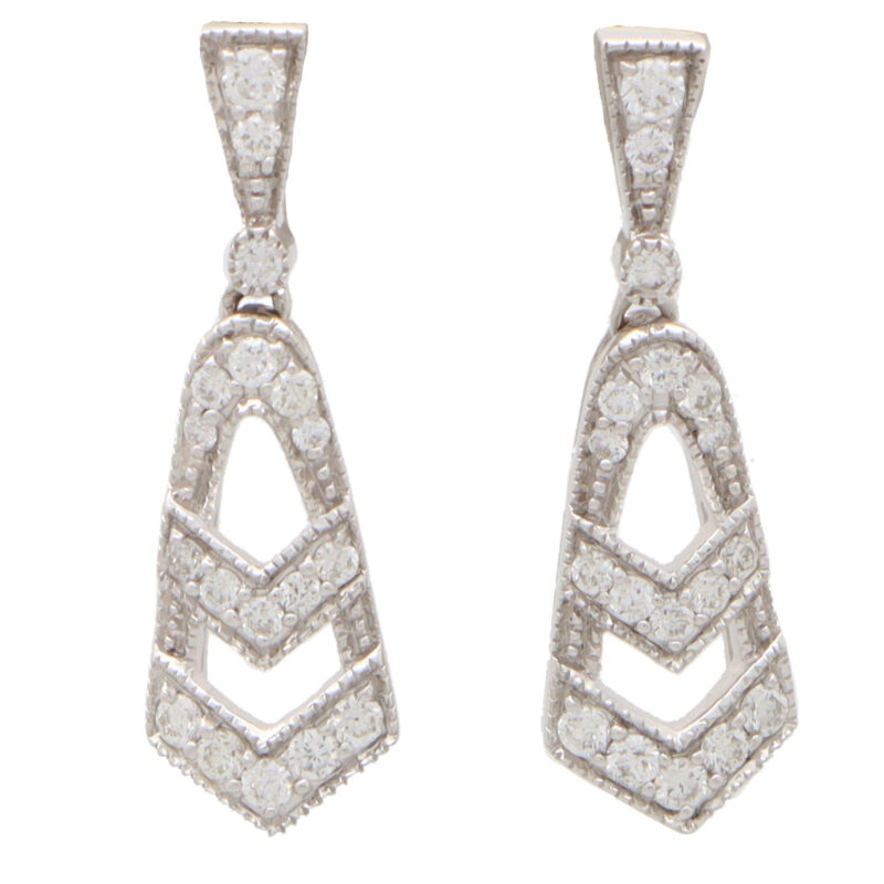 Art Deco Inspired Diamond Drop Earrings in White Gold