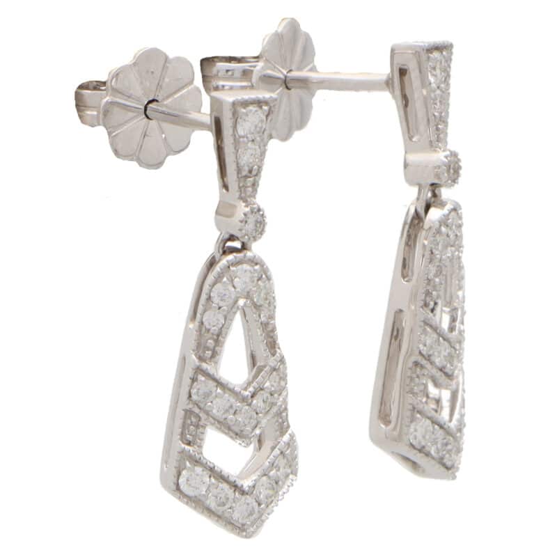 Art Deco Inspired Diamond Drop Earrings in White Gold