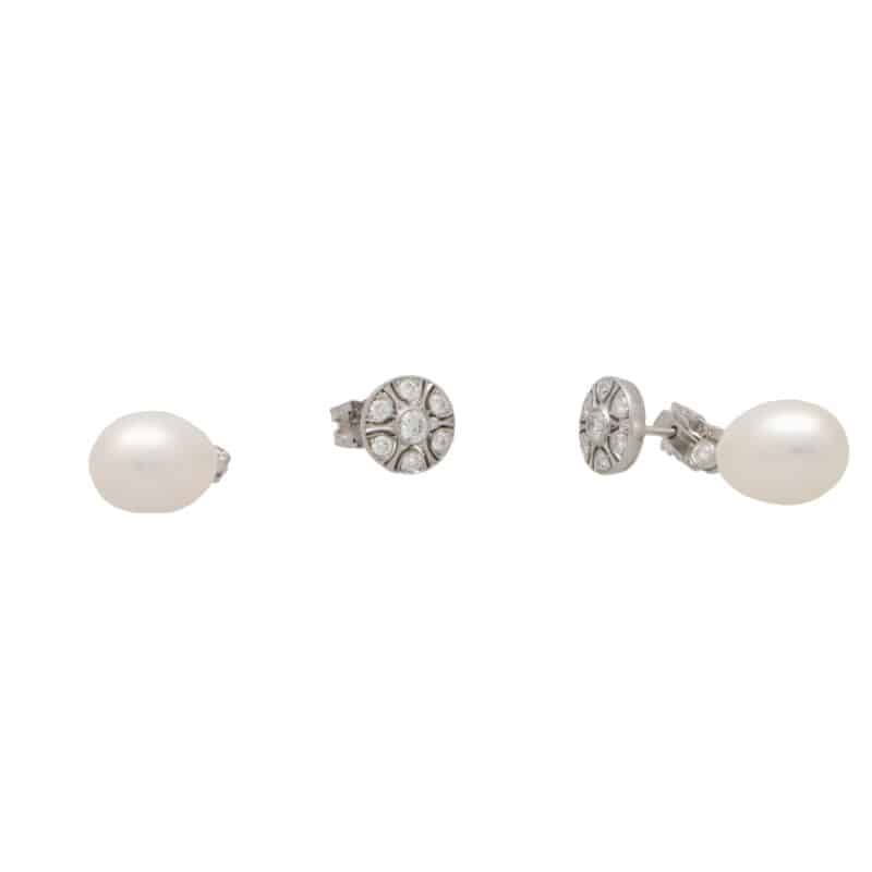 Convertible Pearl and Diamond Drop Stud Earrings