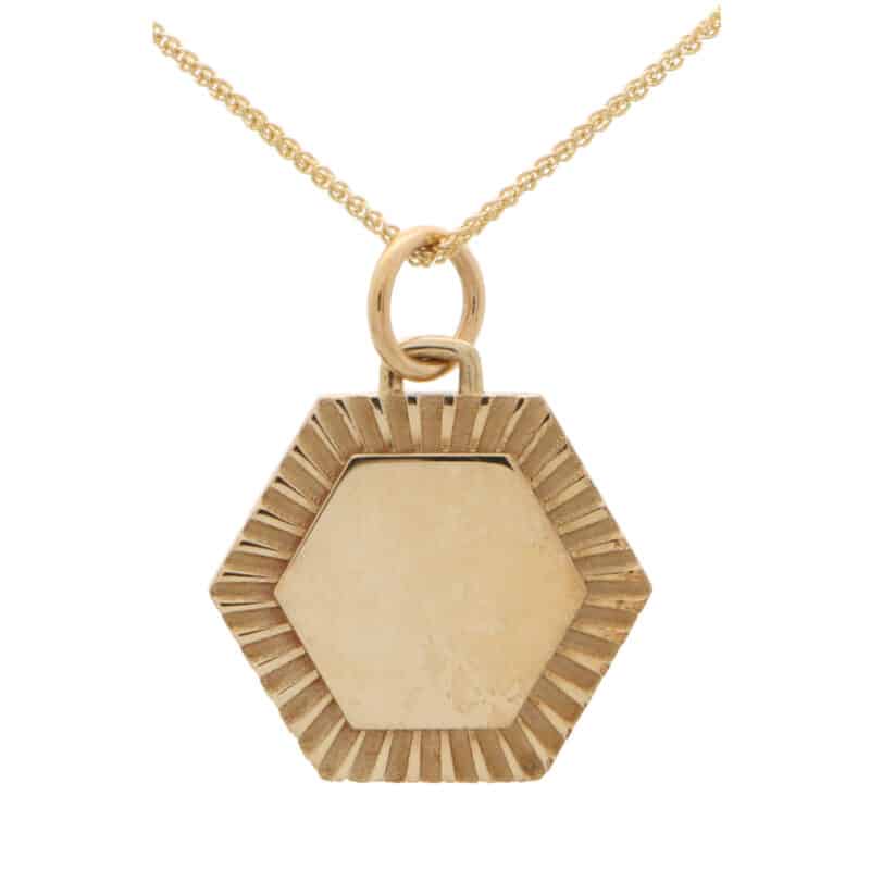 Hexagonal Disc Pendant in Solid 9k Gold