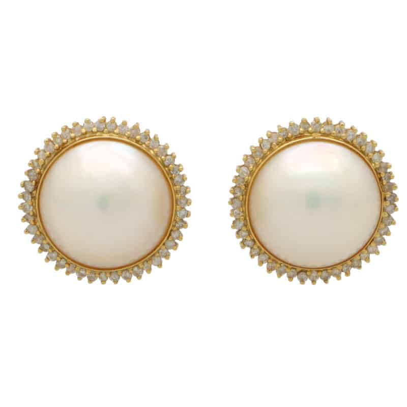 Vintage Mabe Pearl and Diamond Earrings