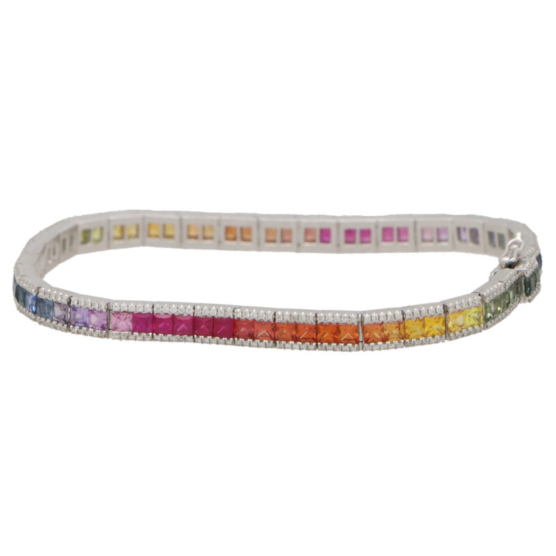 Rainbow Sapphire and Diamond Tennis Line Bracelet