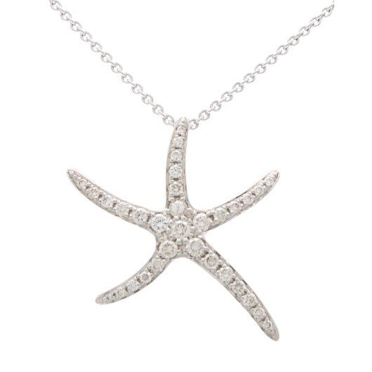 Large Diamond Starfish Pendant Necklace in White Gold