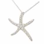 Large Diamond Starfish Pendant Necklace in White Gold