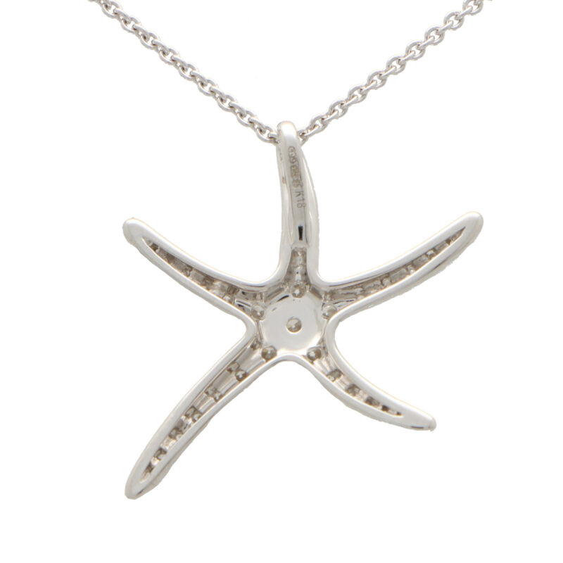 Large Diamond Starfish Pendant Necklace in White Gold