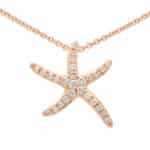 Medium Diamond Starfish Pendant Necklace in Rose Gold