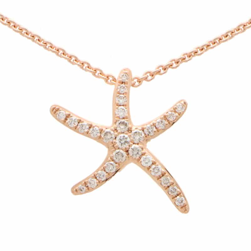 Medium Diamond Starfish Pendant Necklace in Rose Gold