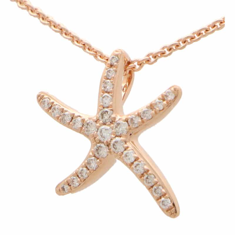 Medium Diamond Starfish Pendant Necklace in Rose Gold