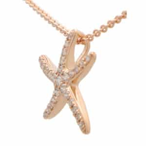 Medium Diamond Starfish Pendant Necklace in Rose Gold