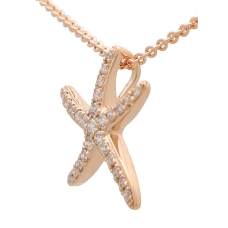 Medium Diamond Starfish Pendant Necklace in Rose Gold