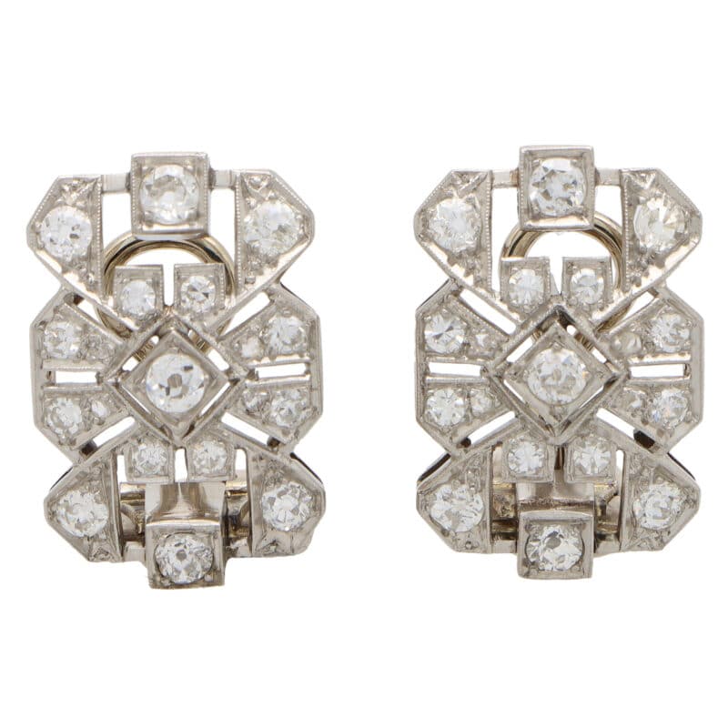 Late Art Deco Diamond Panel Earrings