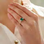 GIA Certified Emerald and Diamond Three Stone Ring