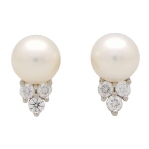 Vintage Tiffany & Co. Pearl and Diamond Trio Stud Earrings