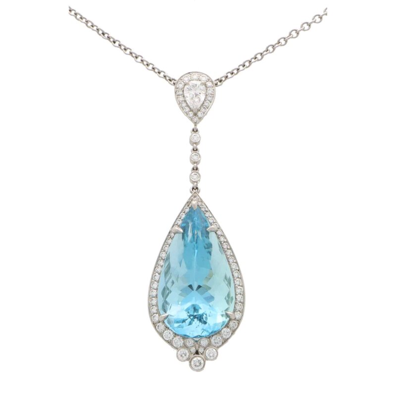 Vintage Tiffany & Co. Aquamarine and Diamond Drop Necklace