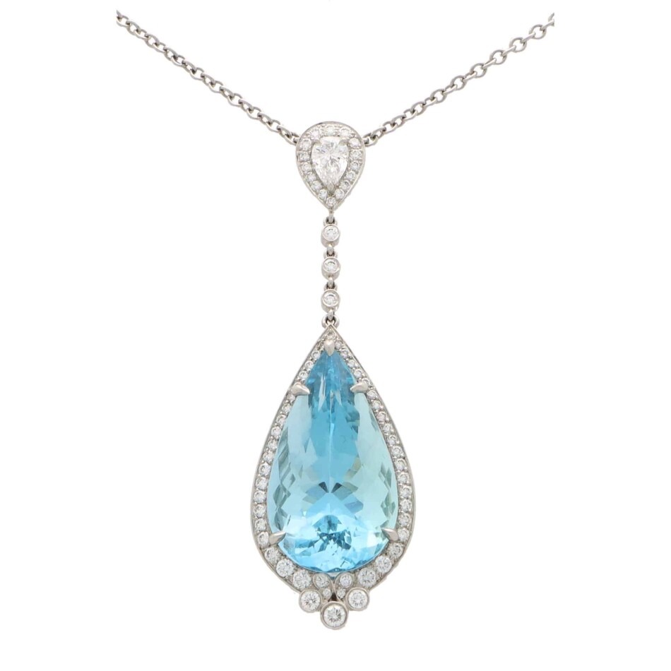Vintage Tiffany & Co. Aquamarine and Diamond Drop Necklace