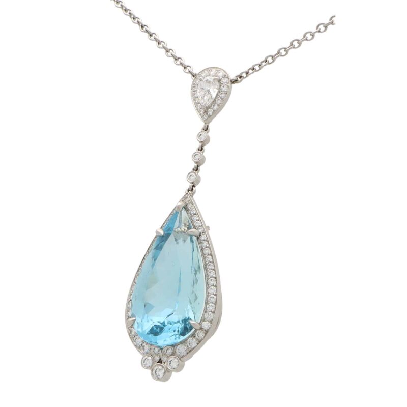 Vintage Tiffany & Co. Aquamarine and Diamond Drop Necklace