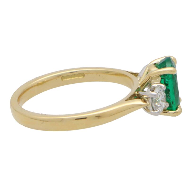 GIA Certified Emerald and Diamond Three Stone Ring