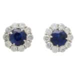 Sapphire and Diamond Cluster Earrings in Platinum