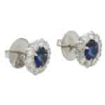 Sapphire and Diamond Cluster Earrings in Platinum