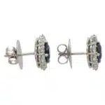 Sapphire and Diamond Cluster Earrings in Platinum