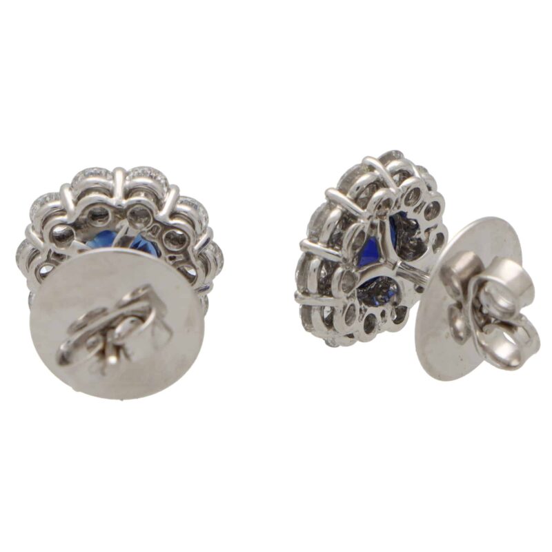 Sapphire and Diamond Cluster Earrings in Platinum