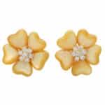 Vintage Mother-of-Pearl and Diamond Flower Earrings