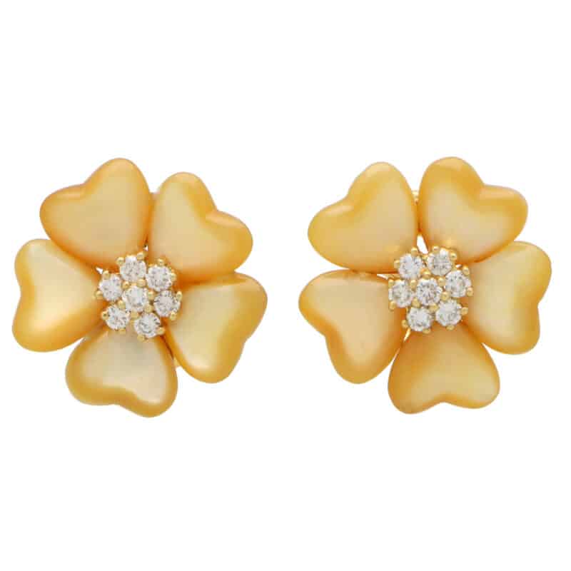 Vintage Mother-of-Pearl and Diamond Flower Earrings