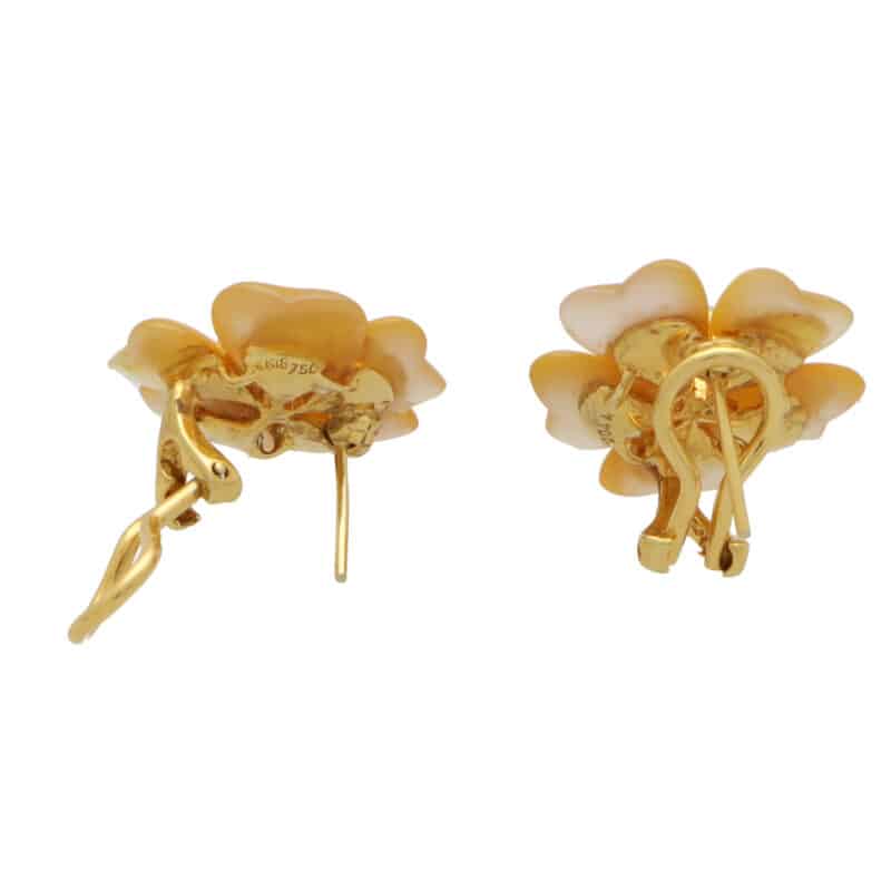 Vintage Mother-of-Pearl and Diamond Flower Earrings