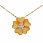 Vintage Mother-of-Pearl and Diamond Flower Pendant Necklace