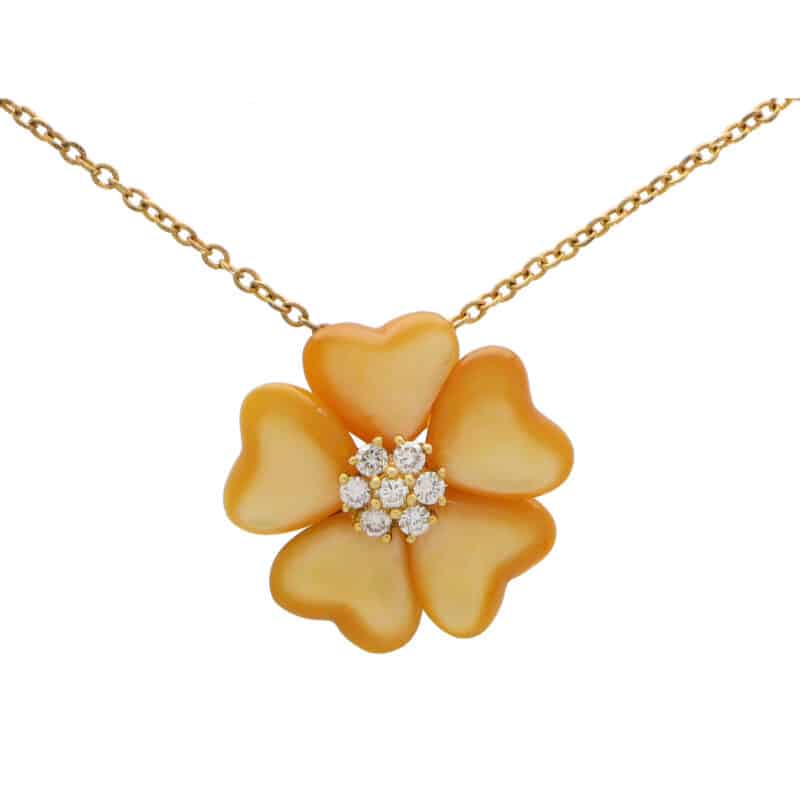 Vintage Mother-of-Pearl and Diamond Flower Pendant Necklace