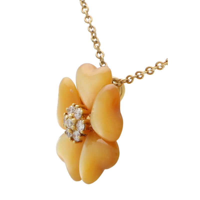 Vintage Mother-of-Pearl and Diamond Flower Pendant Necklace
