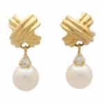 Vintage Tiffany & Co. Signature Diamond and Pearl Drop Earrings