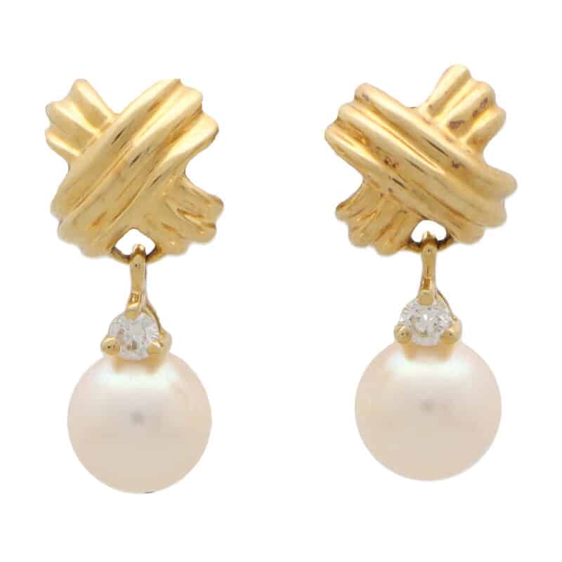 Vintage Tiffany & Co. Signature Diamond and Pearl Drop Earrings